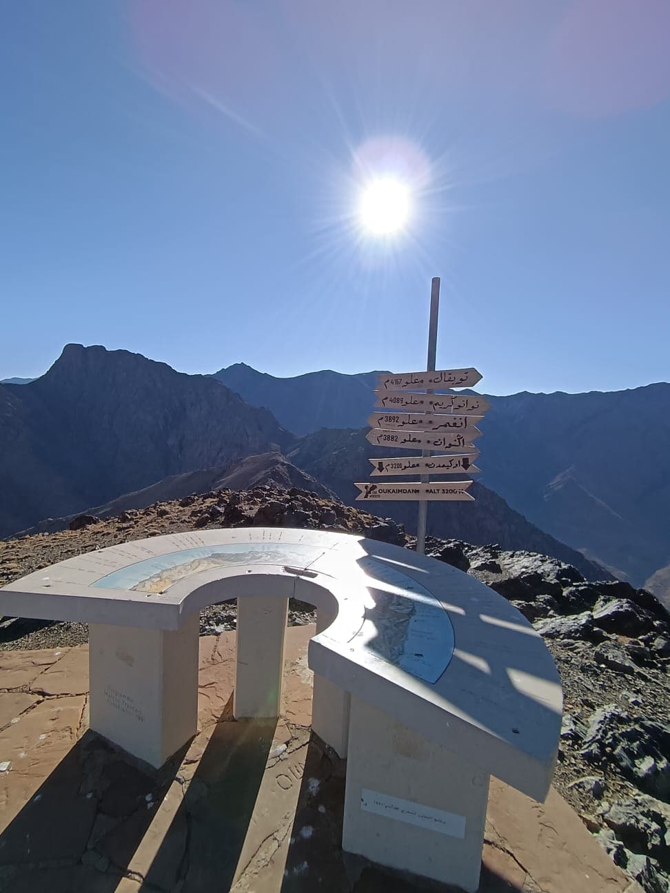 Interior of a building with columns and flags